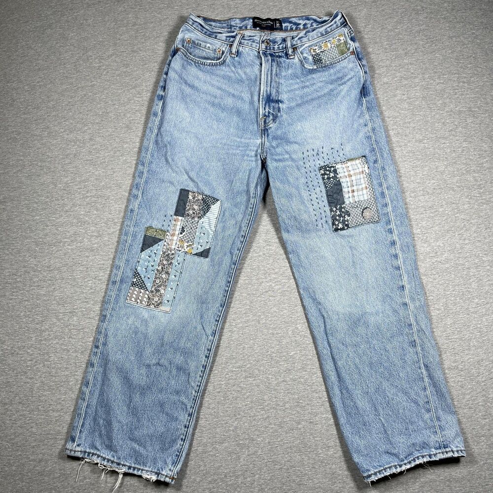 Abercrombie & Fitch Jeans Womens 31x30 Light Wash Relaxed Baggy Patchwork Y2K